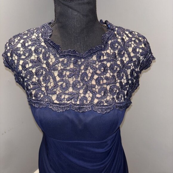 Alex Evenings Navy Metallic Cutout Lace Maxi Gown/Dress Side Ruched Skirt‎ SZ6 - Picture 2 of 11